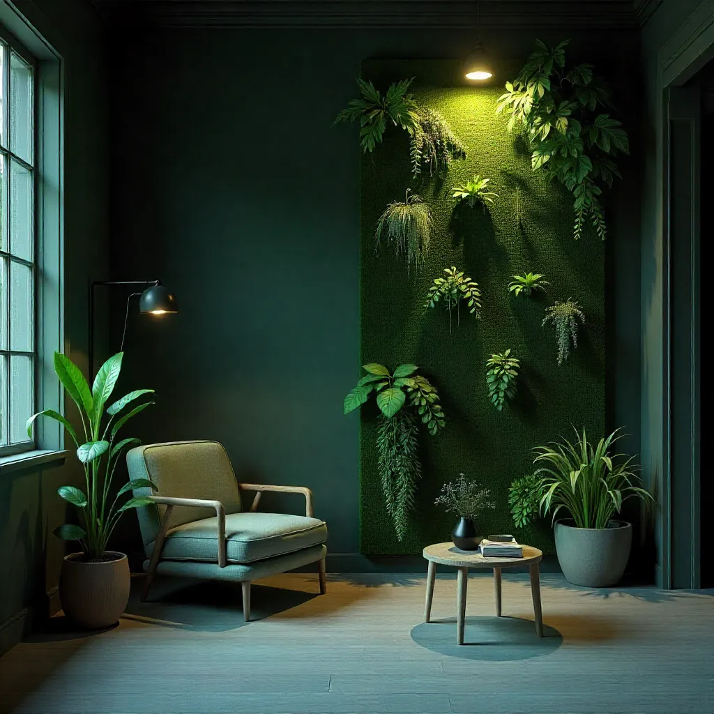 Modern vertical garden installation in contemporary interior