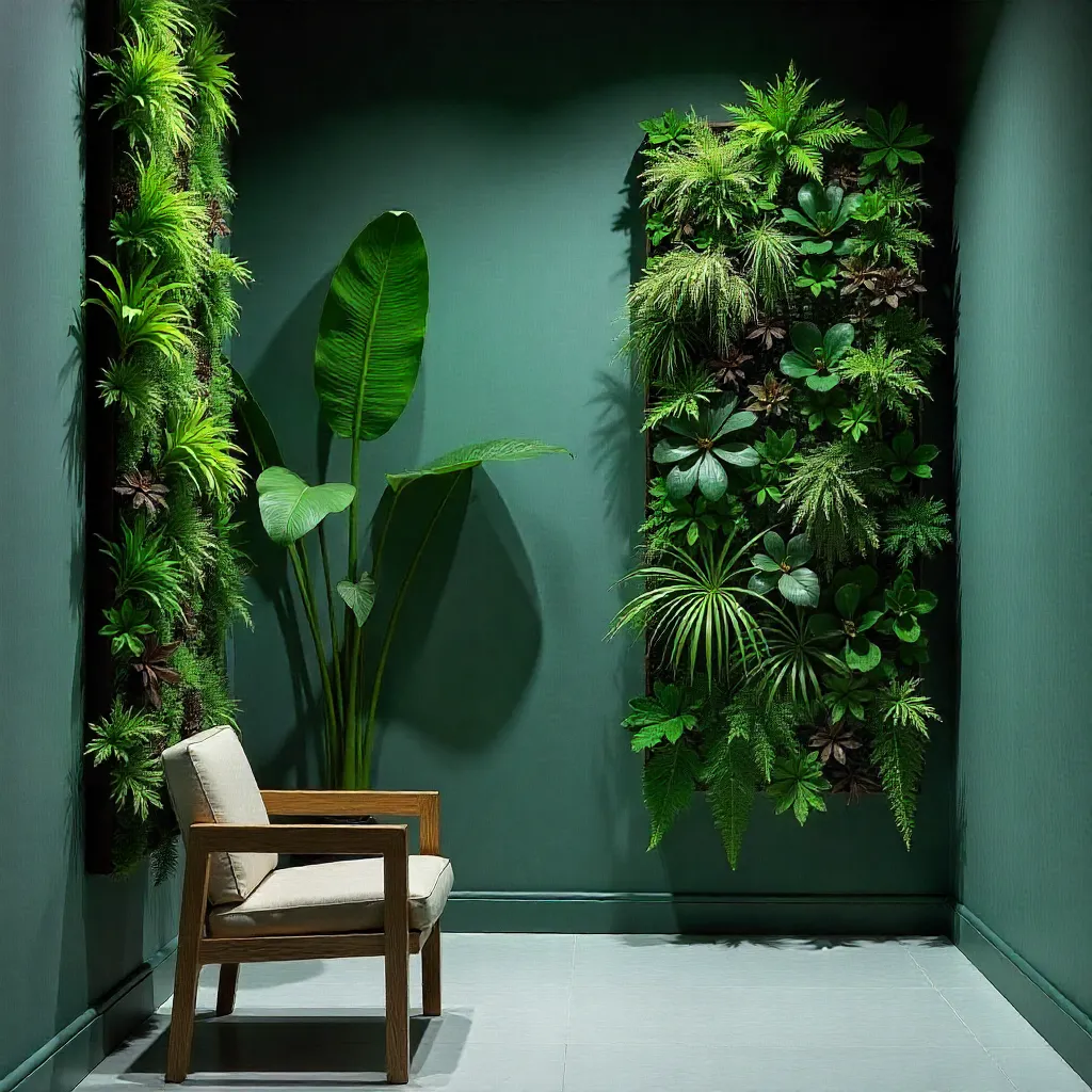 Lush green wall with diverse plant species