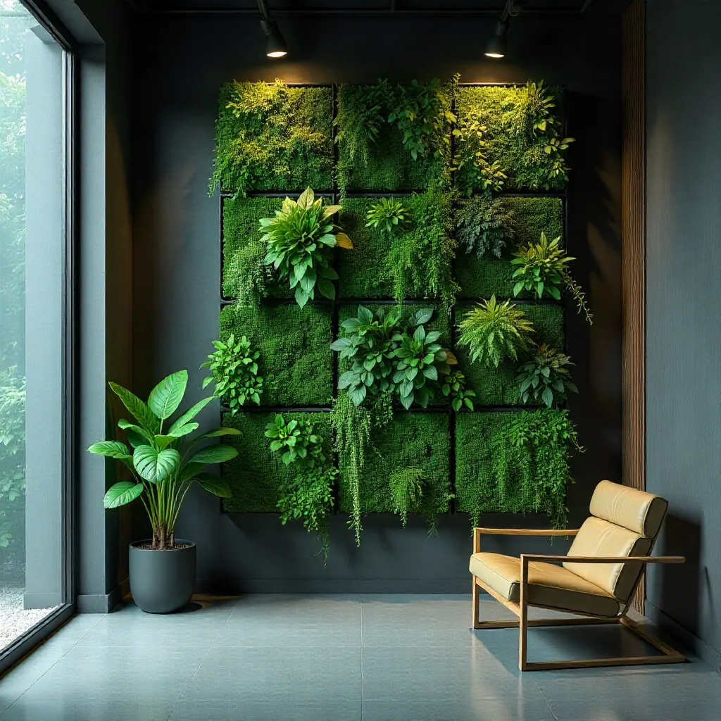 Wellness-focused green wall in residential setting