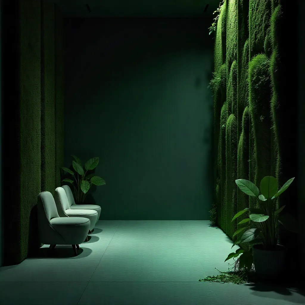 Modern interior with integrated vertical garden wellness features